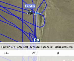В отчете GPSavto видно пробег и расчетный расход трактора Landini