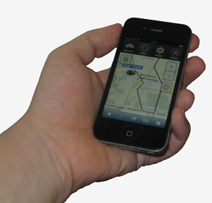 Вид местоположения автомобиля в системе GPSavto на iPhone 4
